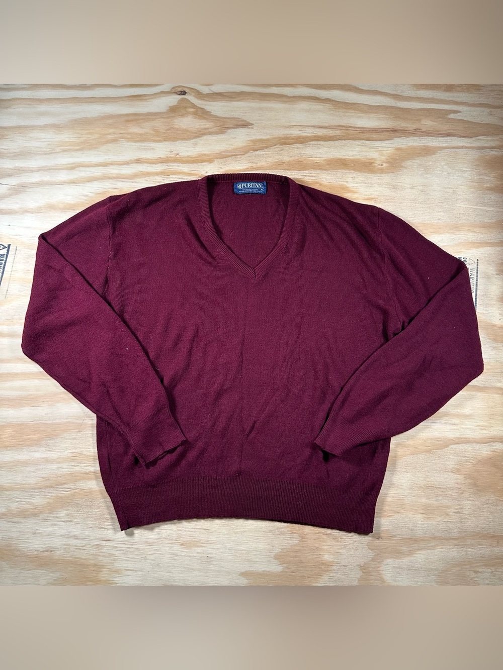 Vintage 80s Puritan Made in USA Orlon Acrylic V-Neck Sweater XL Burgundy